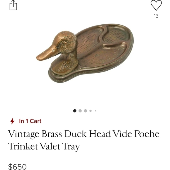 Vintage brass duck head valet tray, also known as a vide poche or trinket tray - Picture 7 of 7